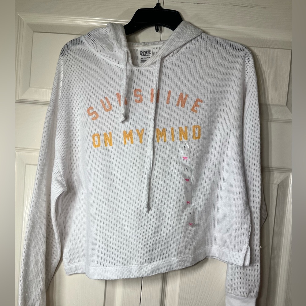 Pink Victoria's Secret Sunshine On My Mind Mesh Hoodie Size Small